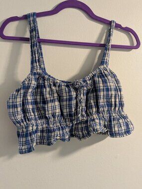 Fashion Brand Company Sex in Sicily - Blue Plaid Crop Top - Medium